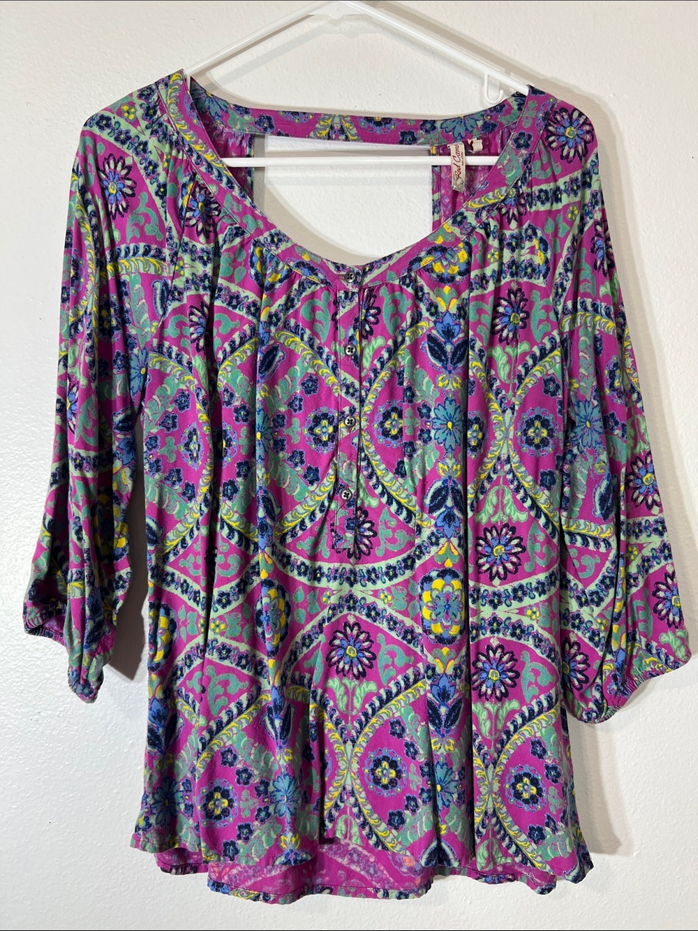 Red Camel Purple Floral Medallion Peasant Blouse